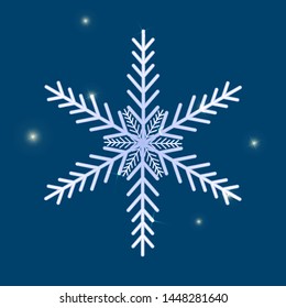 A flickering snowflake on a dark blue background. Vector illustration.