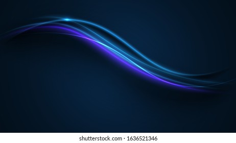 Flickering waves with light effect isolated on black background. Abstract motion. Neon glowing curves strewn with sparks in dark space
