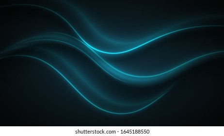 Flickering waves with light effect isolated on black background. Abstract motion. Neon glowing curves strewn with sparks in dark space