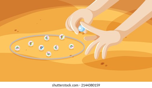 Flicking hand and marbles illustration