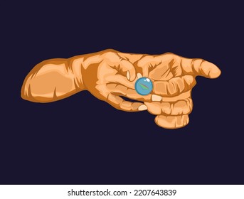 Flicking hand and marbles illustration