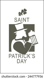 fliers St. Patrick with the image of a man in a suit leprechaun drinking beer in black and color