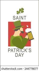 fliers St. Patrick with the image of a man in a suit leprechaun drinking beer in black and color