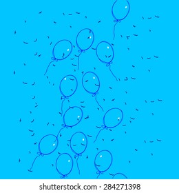 Flies balloons blue background Colored vector illustration