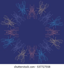 flies in a circle on navy blue color. Seamless bilateral pattern It can use for fabric, paper and other printing and web projects.