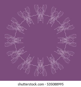 flies in a circle on violet color. Bilateral pattern It can use for fabric, paper and other printing and web projects.