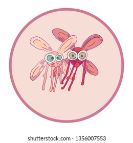 Flies are flying. Happy insects. Couple. Vector image. Symbol. Emblem. Logo.For kids
