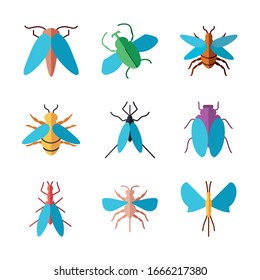 flies insects icon set over white background, flat style, vector illustration