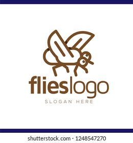 Flies line art logo vector template