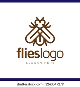 Flies line art logo vector template