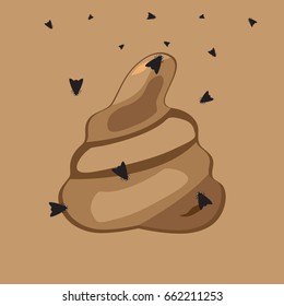Flies on shit. Heap of litter. Vector illustration
