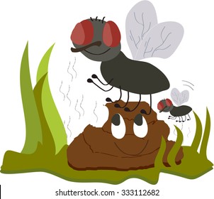 Flies On Smiling, Smelly Poo Funny Cartoon