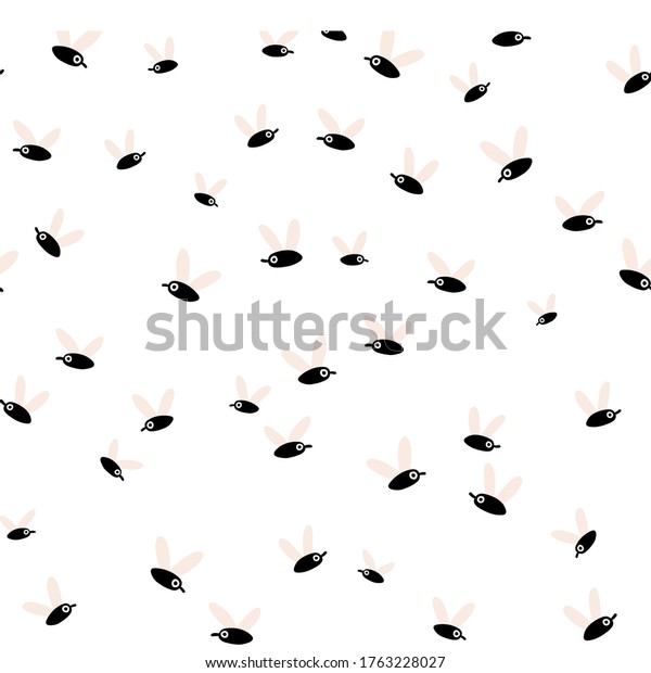 Flies seamless pattern. Funny simple\
hand-drawn characters in a comic cartoon style. Black insects with\
expressive eyes on a white\
background