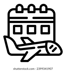 Vector de contorno del icono de la planificación del avión de vuelo. Programa de salidas al aeropuerto. Información de llegadas de vuelos