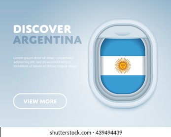 Flight to Argentina traveling theme banner design for website, mobile app. Modern vector illustration. Vacation. Tourism concept. Travel banner. Adventure in Argentina. Journey