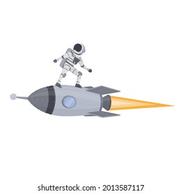 Flight of an astronaut on a rocket, vector illustration