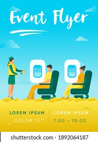 Flight attendant explaining safety instructions. Passenger, airplane, belt flat vector illustration. Travelling and vacation concept for banner, website design or landing web page