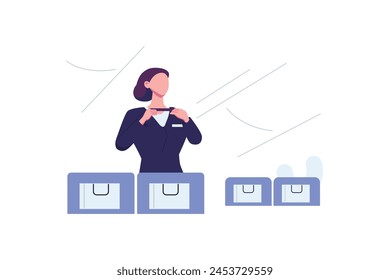 the flight attendant gave instructions flat style illustration vector design
