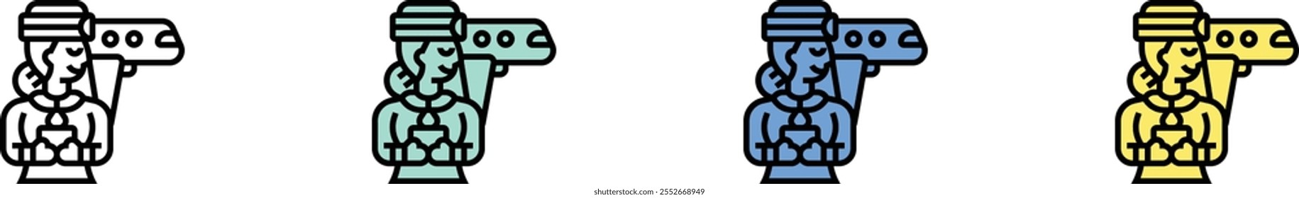 flight attendant icon. Outline, Green, Blue and Yellow Style Design Isolated On White Background