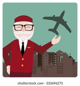 flight attendant illustration over color background