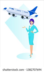 Flight attendant invites you to fly by plane