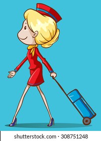 Flight attendant with luggage illustration