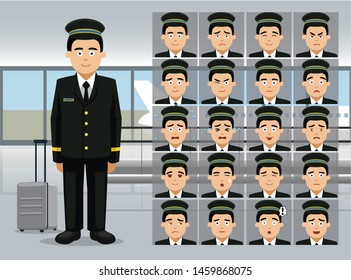 Flight Attendant Pilot Cartoon Emotions Airport Walkway Vector Illustration-01