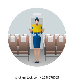 Flight Attendant Safety Instructions, flight attendant demonstrate the life jacket. Safety on board