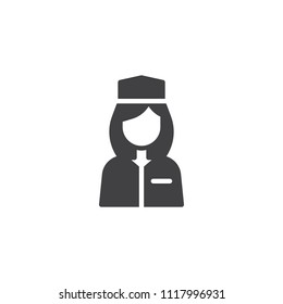 Flight Attendant Vector Icon. Filled Flat Sign For Mobile Concept And Web Design. Stewardess Aviation Crew Member Simple Solid Icon. Symbol, Logo Illustration. Pixel Perfect Vector Graphics