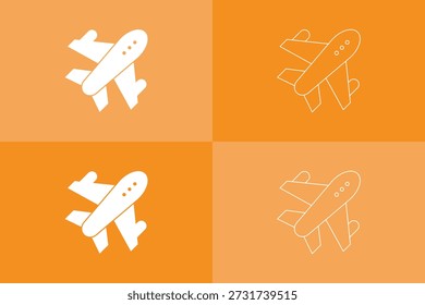Ícones vetoriais de voo e aviação para aplicações Web. Silhueta preta de um avião de passageiros em voo com asas estendidas e cauda visível. jato, voo, voo, transporte, aviação