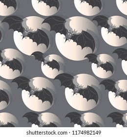 Flight of bats in the full moon. Happy Halloween. Seamless pattern. Design for textiles, ceramics, packaging materials.