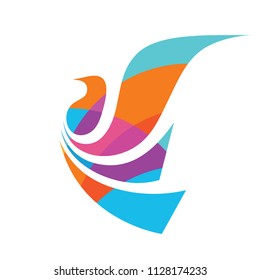 Flight bird - concept logo template vector illustration. Abstract wings creative sign. Dove colorful symbol. Graphic design element.