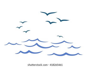 Flight birds over the ocean. 