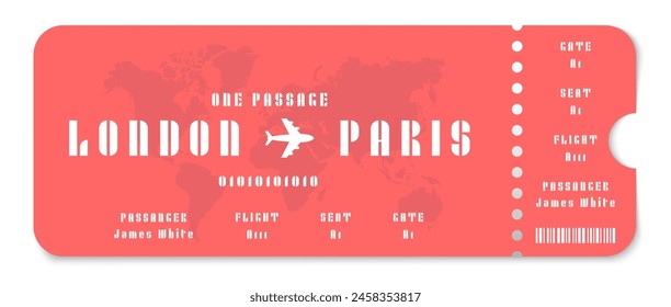 Flight boarding pass. Plane ticket. Plane ticket template. Airplane flight ticket