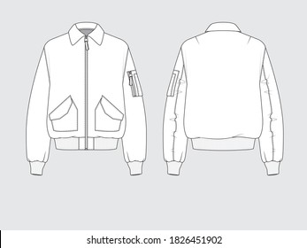 flight bomber jacket, front and back, drawing flat sketches with vector illustration by sweettears