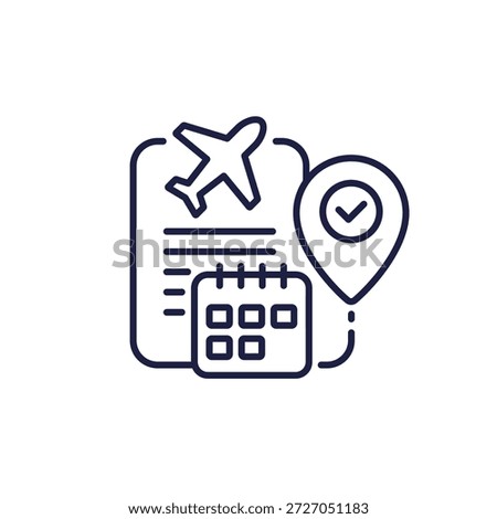 flight booking icon with calendar and plane, line design