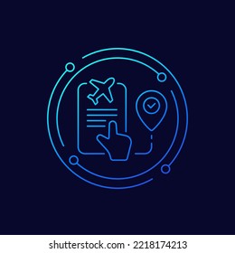 icono de reserva de vuelos, diseño lineal