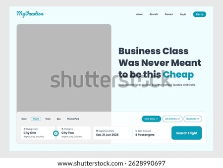 Flight Booking Landingpage UI Kit. Suitable for flight, booking and tourism purpose.