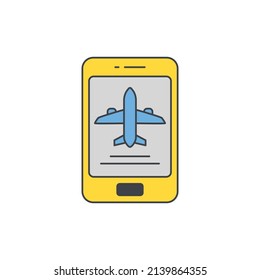 Reserva de vuelos, reserva móvil icono en línea en icono de color, aislado en fondo blanco 