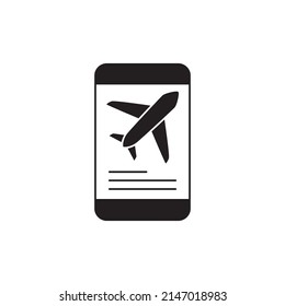 Flight booking, mobile booking online icon in black flat glyph, filled style isolated on white background