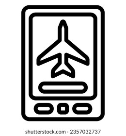 Flight booking in smartphone line icon, airlines concept, mobile booking vector sign on white background, mobile booking outline style for mobile concept and web design. Vector graphics