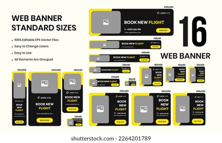 Flight booking web set banner template design for social media posts