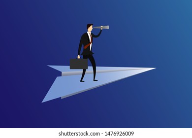 Flight. Business persons balancing on the paper airplanes. Business vector concept illustration. goal achievement concept