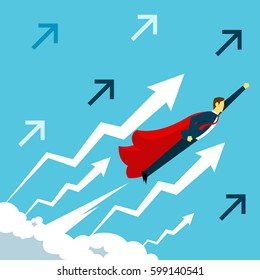 Flight. Businessman fly bringing super hero cape. Concept business vector illustration.