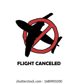 Flight canceled icon. Hand drawn vector illustration isolated on white background.