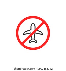 icono de cancelación o prohibición de vuelo. tendencia de estilo de contorno plano diseño de arte gráfico con logotipo mínimo moderno aislado en fondo blanco. concepto de fuerza mayor o agencia de viajes o viaje perdido