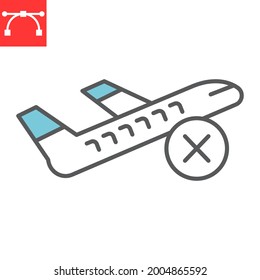 Flight cancelled color line icon, no flight and airport, no fly zone vector icon, vector graphics, editable stroke filled outline sign, eps 10