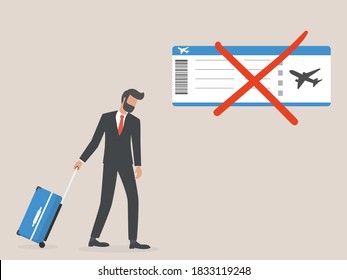 Flight cancelled due to coronavirus epidemic. Man with luggage. Vector illustration.