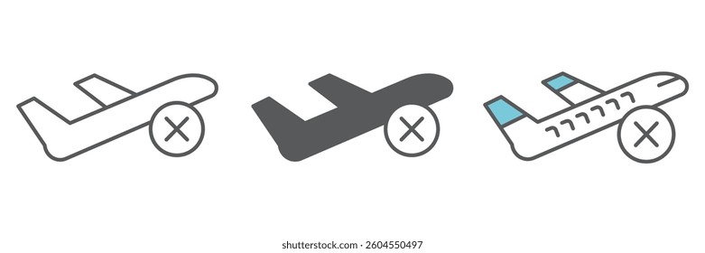 Flight cancelled icon collection, no flight and airport, no fly zone vector icon set, vector graphics, editable stroke outline sign, eps 10
