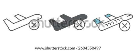 Flight cancelled icon collection, no flight and airport, no fly zone vector icon set, vector graphics, editable stroke outline sign, eps 10